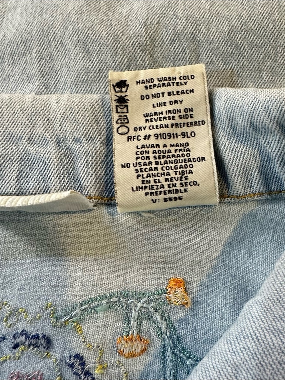 White Stag Light Blue Denim Jacket with Multicolor Floral Embroidery. - Picture 7 of 15